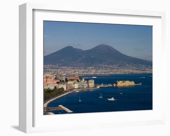 Cityscape Including Castel Dell Ovo and Mount Vesuvius, Naples, Campania, Italy, Europe-Charles Bowman-Framed Photographic Print