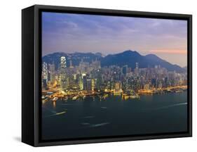 Cityscape of Hong Kong Island Skyline at Sunset, Hong Kong, China, Asia-Amanda Hall-Framed Stretched Canvas