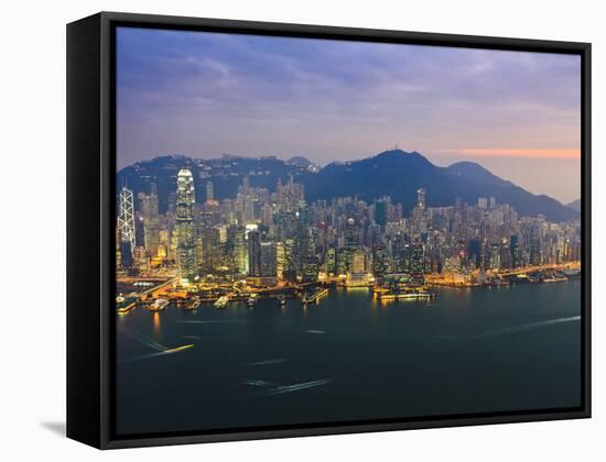 Cityscape of Hong Kong Island Skyline at Sunset, Hong Kong, China, Asia-Amanda Hall-Framed Stretched Canvas