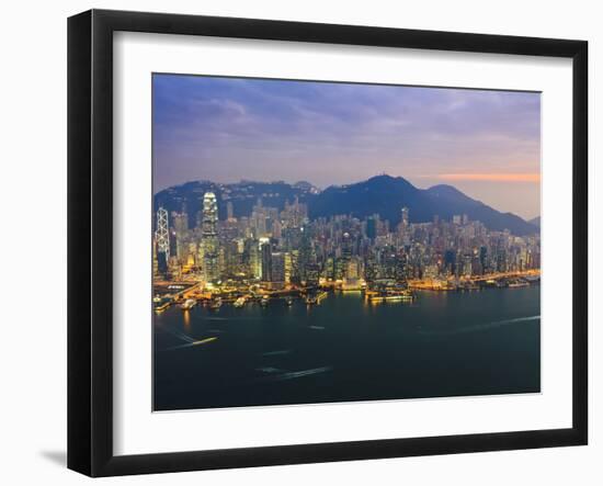 Cityscape of Hong Kong Island Skyline at Sunset, Hong Kong, China, Asia-Amanda Hall-Framed Photographic Print