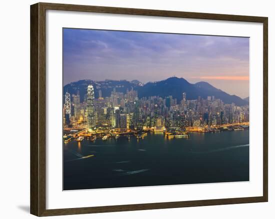 Cityscape of Hong Kong Island Skyline at Sunset, Hong Kong, China, Asia-Amanda Hall-Framed Photographic Print