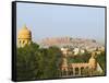 Cityscape of Traditional Architecture, Jasailmer Fort in the Distance, Jaisalmer, Rajasthan, India-Keren Su-Framed Stretched Canvas