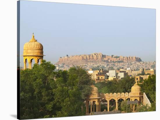 Cityscape of Traditional Architecture, Jasailmer Fort in the Distance, Jaisalmer, Rajasthan, India-Keren Su-Stretched Canvas