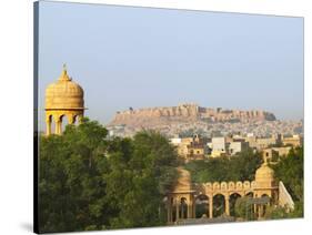 Cityscape of Traditional Architecture, Jasailmer Fort in the Distance, Jaisalmer, Rajasthan, India-Keren Su-Stretched Canvas