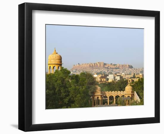 Cityscape of Traditional Architecture, Jasailmer Fort in the Distance, Jaisalmer, Rajasthan, India-Keren Su-Framed Photographic Print