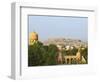 Cityscape of Traditional Architecture, Jasailmer Fort in the Distance, Jaisalmer, Rajasthan, India-Keren Su-Framed Photographic Print