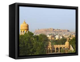 Cityscape of Traditional Architecture, Jasailmer Fort in the Distance, Jaisalmer, Rajasthan, India-Keren Su-Framed Stretched Canvas