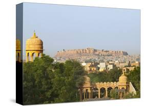 Cityscape of Traditional Architecture, Jasailmer Fort in the Distance, Jaisalmer, Rajasthan, India-Keren Su-Stretched Canvas