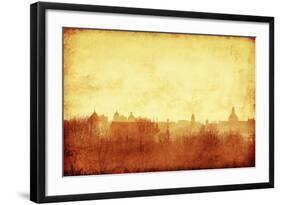 Cityscape of Vilnius at Sunset.Grunge and Retro Style.-Elenamiv-Framed Photographic Print