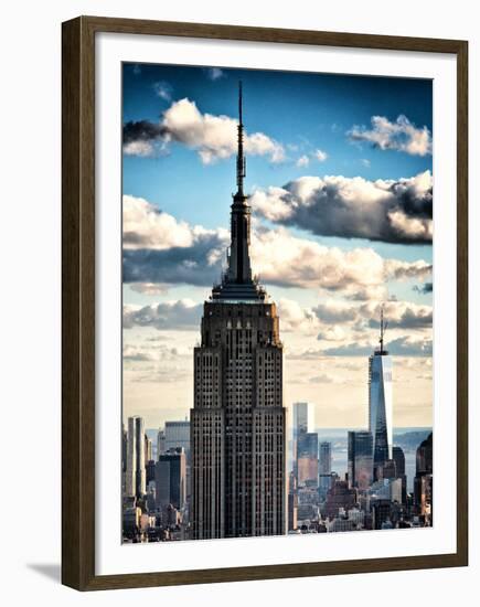 Cityscape Skyscraper, Empire State Building and One World Trade Center, Manhattan, NYC, Vintage-Philippe Hugonnard-Framed Premium Photographic Print