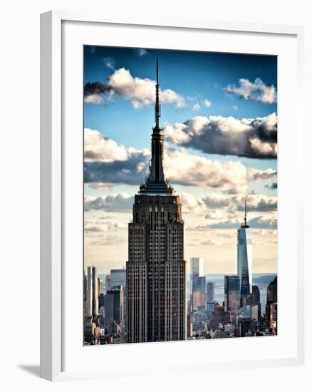 Cityscape Skyscraper, Empire State Building and One World Trade Center, Manhattan, NYC, Vintage-Philippe Hugonnard-Framed Premium Photographic Print