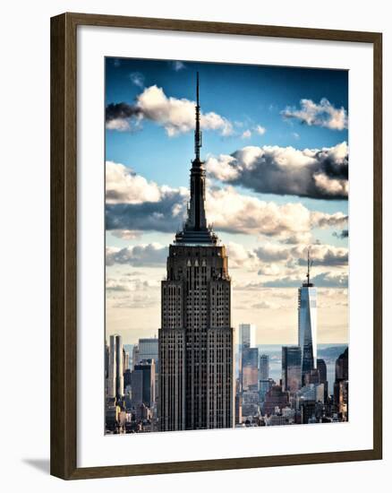 Cityscape Skyscraper, Empire State Building and One World Trade Center, Manhattan, NYC, Vintage-Philippe Hugonnard-Framed Photographic Print