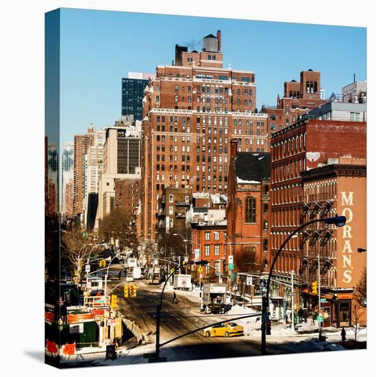 Cityscape Snowy Winter in West Village with Yellow Taxi-Philippe Hugonnard-Stretched Canvas