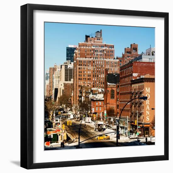 Cityscape Snowy Winter in West Village with Yellow Taxi-Philippe Hugonnard-Framed Photographic Print