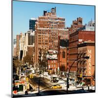 Cityscape Snowy Winter in West Village with Yellow Taxi-Philippe Hugonnard-Mounted Photographic Print
