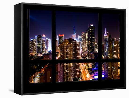 Cityscape Times Square and 42nd Street with the Empire State Building by Night-Philippe Hugonnard-Framed Stretched Canvas