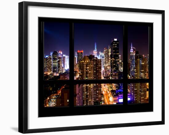 Cityscape Times Square and 42nd Street with the Empire State Building by Night-Philippe Hugonnard-Framed Photographic Print