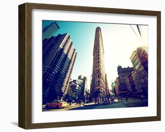 Cityscape Vintage Colors, Flatiron Building, 5th Ave, Manhattan, New York, United States-Philippe Hugonnard-Framed Premium Photographic Print