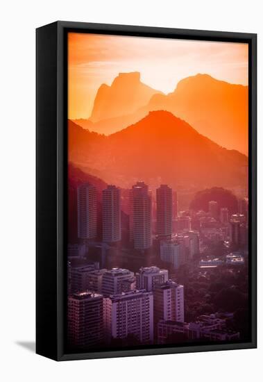 Cityscape with Mountain Range in the Background at Dusk, Rio De Janeiro, Brazil-Celso Diniz-Framed Stretched Canvas