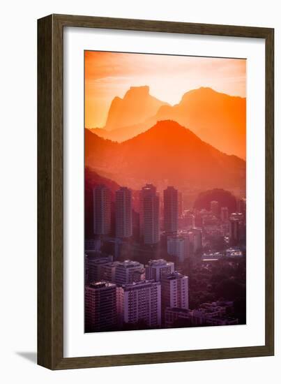 Cityscape with Mountain Range in the Background at Dusk, Rio De Janeiro, Brazil-Celso Diniz-Framed Photographic Print