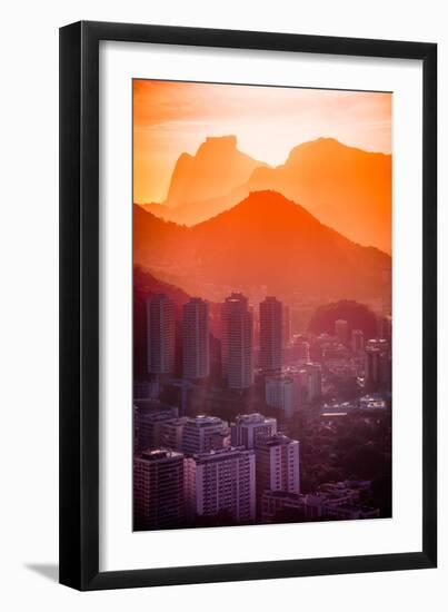 Cityscape with Mountain Range in the Background at Dusk, Rio De Janeiro, Brazil-Celso Diniz-Framed Photographic Print