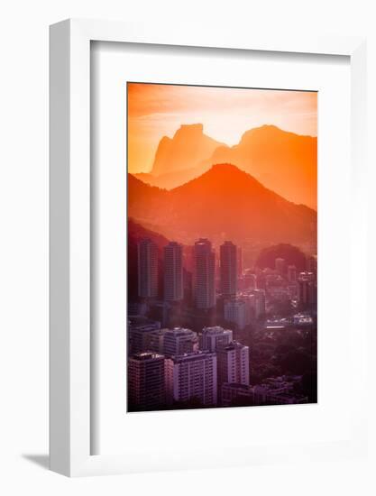 Cityscape with Mountain Range in the Background at Dusk, Rio De Janeiro, Brazil-Celso Diniz-Framed Photographic Print