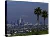 Cityscape with Mountains in Background, San Gabriel Mountains, City of Los Angeles, California, USA-null-Stretched Canvas