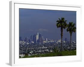 Cityscape with Mountains in Background, San Gabriel Mountains, City of Los Angeles, California, USA-null-Framed Photographic Print