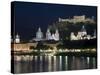 Cityscape with River Salzach at Night, Saltzburg, Austria-Charles Bowman-Stretched Canvas