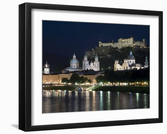 Cityscape with River Salzach at Night, Saltzburg, Austria-Charles Bowman-Framed Photographic Print