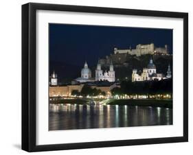 Cityscape with River Salzach at Night, Saltzburg, Austria-Charles Bowman-Framed Photographic Print