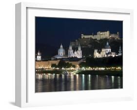 Cityscape with River Salzach at Night, Saltzburg, Austria-Charles Bowman-Framed Photographic Print