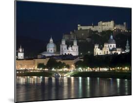 Cityscape with River Salzach at Night, Saltzburg, Austria-Charles Bowman-Mounted Photographic Print