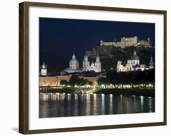 Cityscape with River Salzach at Night, Saltzburg, Austria-Charles Bowman-Framed Photographic Print