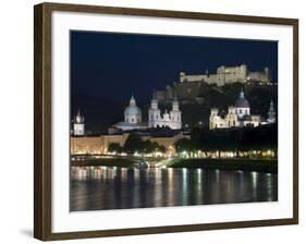 Cityscape with River Salzach at Night, Saltzburg, Austria-Charles Bowman-Framed Photographic Print