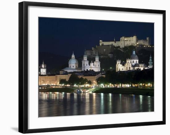 Cityscape with River Salzach at Night, Saltzburg, Austria-Charles Bowman-Framed Photographic Print