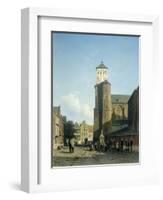 Cityscape with the Church of St Denis in Liege-Jan Weissenbruch-Framed Art Print