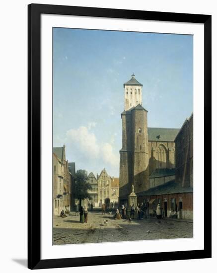 Cityscape with the Church of St Denis in Liege-Jan Weissenbruch-Framed Art Print