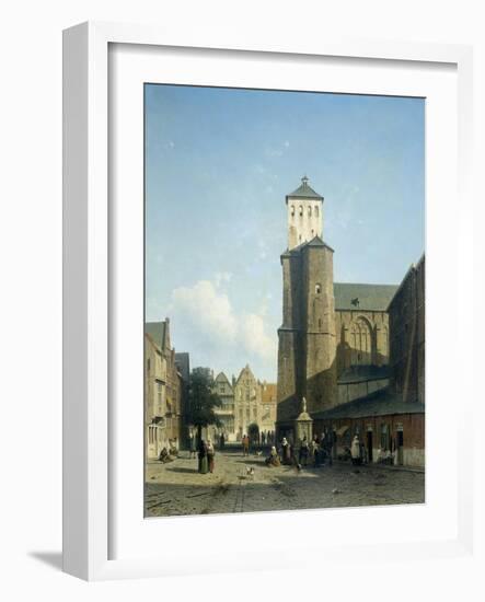 Cityscape with the Church of St Denis in Liege-Jan Weissenbruch-Framed Art Print