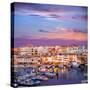 Ciutadella Menorca Marina Port Sunset with Boats and Streetlights in Balearic Islands-holbox-Stretched Canvas