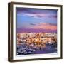 Ciutadella Menorca Marina Port Sunset with Boats and Streetlights in Balearic Islands-holbox-Framed Photographic Print