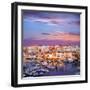 Ciutadella Menorca Marina Port Sunset with Boats and Streetlights in Balearic Islands-holbox-Framed Photographic Print