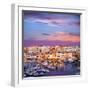 Ciutadella Menorca Marina Port Sunset with Boats and Streetlights in Balearic Islands-holbox-Framed Photographic Print