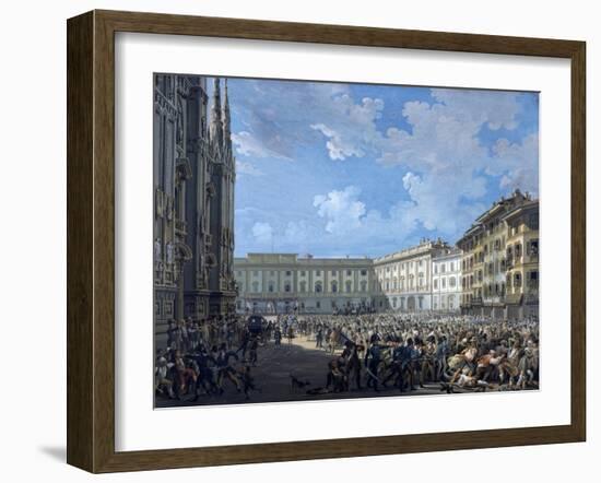 Civic Guard Dispersing Rioters in Milan, April 21, 1814-Giovanni Migliara-Framed Giclee Print