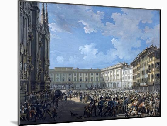 Civic Guard Dispersing Rioters in Milan, April 21, 1814-Giovanni Migliara-Mounted Giclee Print