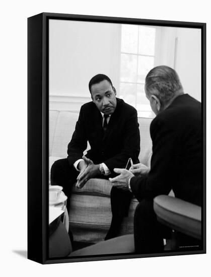 Civil Right Leader Dr. Martin Luther King Speaking with President Lyndon Johnson-Stan Wayman-Framed Stretched Canvas