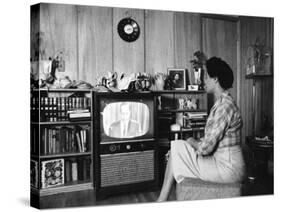 Civil Rights Leader Daisy Bates Watching Televised Desegregation Speech by Governor Faubaus-Thomas D^ Mcavoy-Stretched Canvas