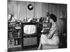 Civil Rights Leader Daisy Bates Watching Televised Desegregation Speech by Governor Faubaus-Thomas D^ Mcavoy-Mounted Premium Photographic Print