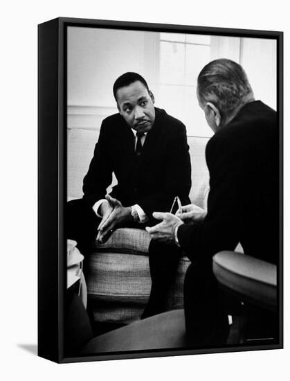 Civil Rights Leader Dr Martin Luther King with Pres. Lyndon Johnson During Visit to the White House-Stan Wayman-Framed Stretched Canvas