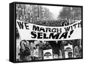 Civil Rights, Marchers Carrying Banner "We March with Selma!", Harlem, New York City, 1965-null-Framed Stretched Canvas